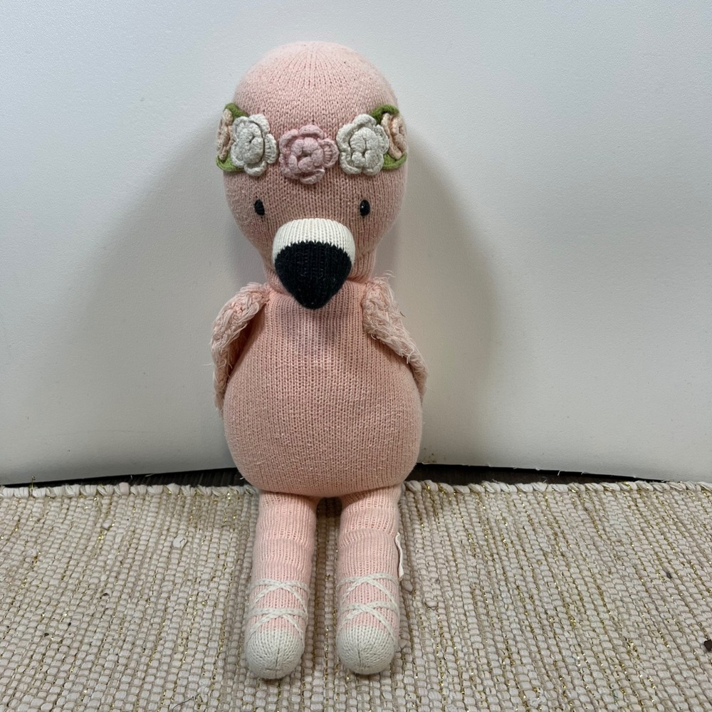 cuddle + kind Penelope the Flamingo Hand Knit Plush Doll Pink Floral 13 inch